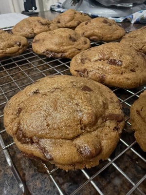 Browned butter chocolate chip sourdough cookies
