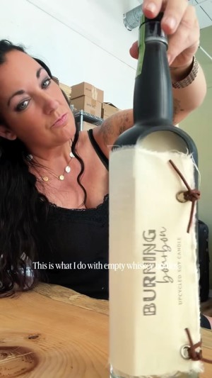 Burning Bourbon upcycled whiskey bottle candle