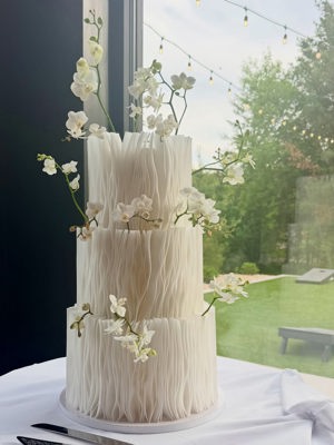 Wafer paper wedding cake with orchids by Custom Cakes by Megan, Minneapolis, MN