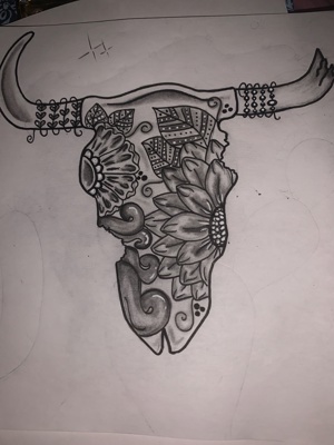 Ornamental Bull Head Pen Drawing