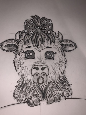 Cute Highland Cow Pencil Drawing