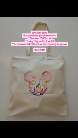 T39 Pink Watercolor Mouse Ears Castle tote bag de June's Little Creations