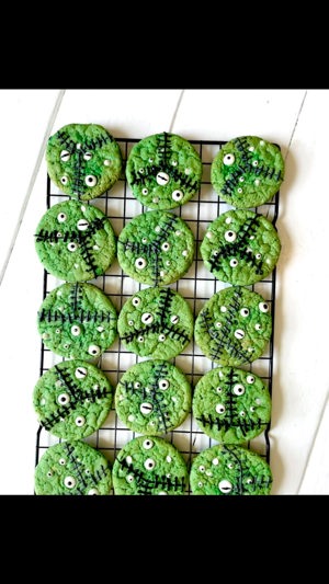 Pistachio white chocolate Frankenstein cookies
