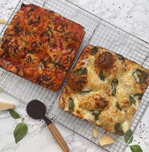 White pizza with spinach focaccia