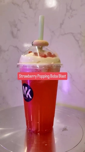 Strawberry Popping Boba Blast dirty soda