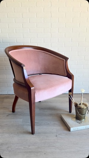 Vintage Blush Pink Velvet Barrel Back Accent Chair