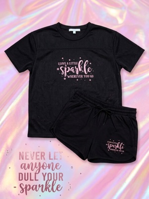 Black Sparkle Graphic T-Shirt and Shorts Set