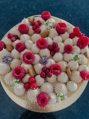 Bolo de spéculoos e framboesa