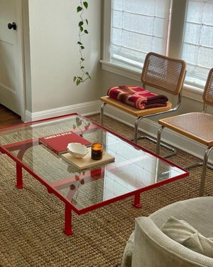 1960s pop art glass coffee table in cherry red