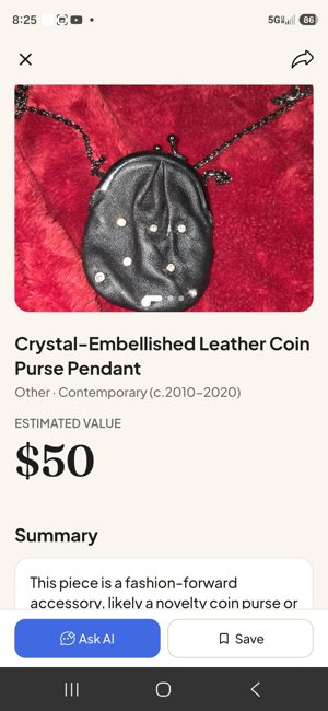 Crystal-Embellished Leather Coin Purse Pendant
