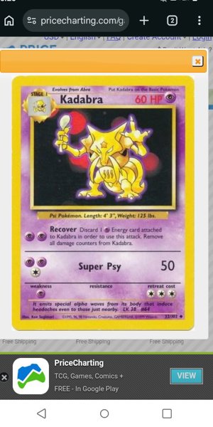 Kadabra Pokémon Card Stage 1