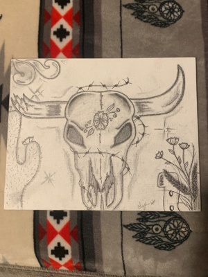 Bull Skull Pen and Ink Drawing
