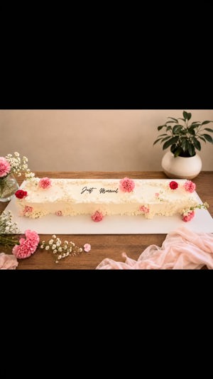 Rose sponge wedding cake with lychee filling by Delish Bakery, Austin TX