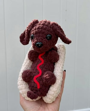Crochet hotdog plush