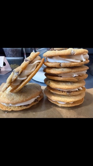 Sea salt chocolate chip cookie sandwiches with vanilla buttercream
