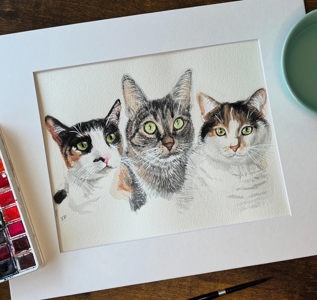 Multi-pet watercolor portrait