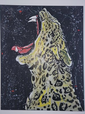Pintura de leopardo con nieve