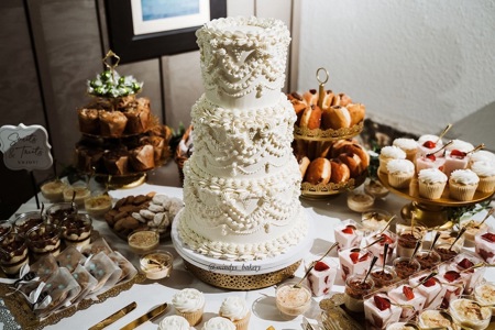 Three-tiered wedding cake