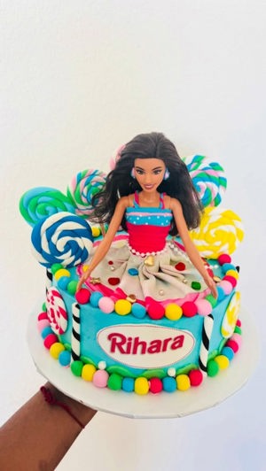 Barbie theme fondant dress cake by Delish Bakery, Austin TX