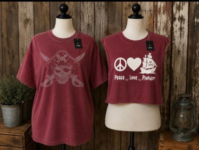 Pirate rhinestone tee & Peace Love Plunder crop top