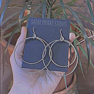 Silver handmade wrapped wire double hoops