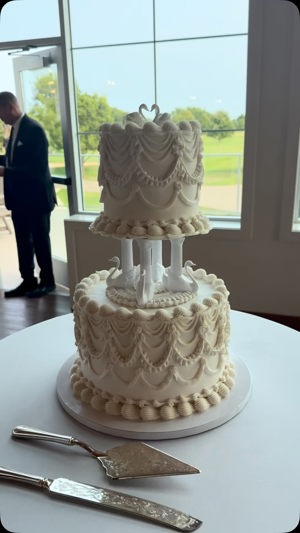 Vintage-style piped wedding cake by Custom Cakes by Megan, Minneapolis, MN