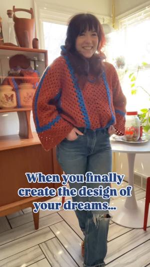Hooded crochet sweater with drawstring