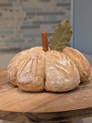 Pumpkin-shaped sourdough loaf
