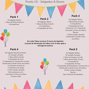 Packs de festa de Ponto 13 - Salgados & Doces, Montijo, Setúbal