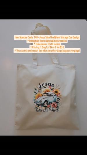 T40 Jesus Take The Wheel Vintage Car tote bag de June's Little Creations