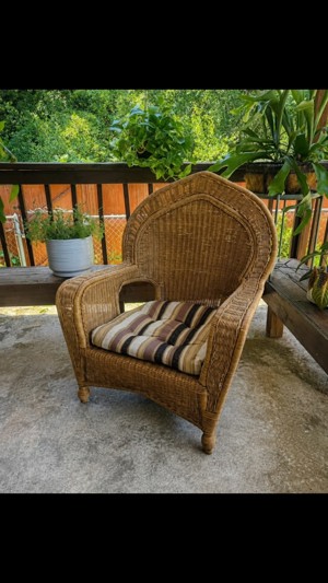 Catalina vintage wicker peacock chair by Atomic Finds ATX, Austin, TX