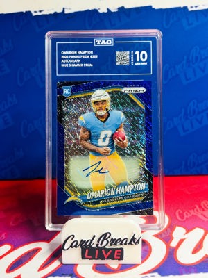 TAG Gem Mint 10 2025 Panini Prizm Omarion Hampton Blue Shimmer Auto 08/25 de Sports Card Breaks LIVE, Philadelphia, PA