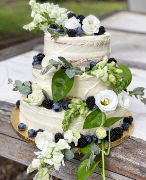 Vanilla bean cake with whipped mascarpone and berry preserves