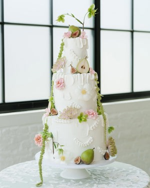 Fruit and floral whimsical wedding cake by Custom Cakes by Megan, Minneapolis, MN