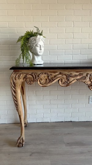 Ornate Italian Baroque Rococo Style Console Table with Black Stone Top
