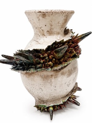 Raku-fired sculptural vase